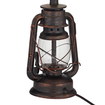 Franklin Iron Works Murphy Rustic Industrial Accent Table Lamp Miner Lantern 23" High Red Bronze Oatmeal Fabric Shade For Bedroom Living Room Office 8 Franklin Iron Works Murphy Rustic Industrial Accent Table Lamp Miner Lantern 23" High Red Bronze Oatmeal Fabric Shade For Bedroom Living Room Office - Image 6