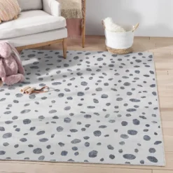 Well Woven Dalmatian Dots Apollo Kids Collection Ivory Black Area Rug