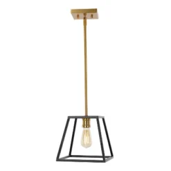 9.25" 1-Light Girard Farmhouse Industrial Iron LED Pendant Black/Brass Gold - JONATHAN Y -Safavieh Shop GUEST 0779f60a 3b95 469f b3ea 9c185d1ed82f