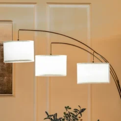 HOMCOM Arc Floor Lamp With 3 Hanging Drum Shape Lampshade, Flexible Steel Pole And Marble Round Base, Black/White -Safavieh Shop GUEST 07a8dccc be8b 44fa 96da 5e1cfcb0b525