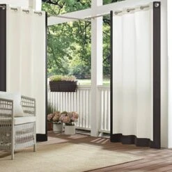 Hampton Border Outdoor Room Darkening Curtain Panel - Waverly Sun N Shade