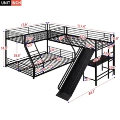 L-Shaped Twin Over Full Bunk Bed With Twin Size Loft Bed,Built-in Desk And Slide, Black - ModernLuxe 11 L-Shaped Twin Over Full Bunk Bed With Twin Size Loft Bed,Built-in Desk And Slide, Black - ModernLuxe -Safavieh Shop GUEST 0da85a32 5d02 4bac 9d61 8b7a604408aa