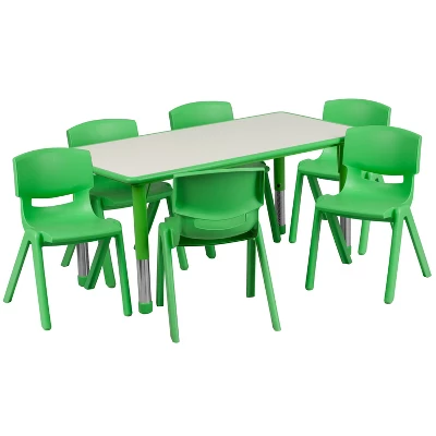 Emma And Oliver 23.625"W X 47.25"L Rectangular Plastic Height Adjustable Activity Table Set With 6 Chairs 17 Emma And Oliver 23.625"W X 47.25"L Rectangular Plastic Height Adjustable Activity Table Set With 6 Chairs - Image 15