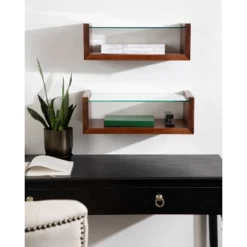 18" X 6" Holt Wood/Glass Decorative Wall Shelf Walnut Brown - Kate & Laurel All Things Decor -Safavieh Shop GUEST 18fa92d9 fcb2 4aec 8694 0cab8eeb521a