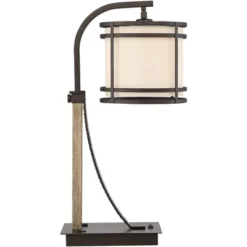 Franklin Iron Works Gentry Industrial Desk Lamp 22" High Oil Rubbed Bronze Faux Wood Cage With USB And AC Power Outlet In Base Oatmeal Shade For Desk -Safavieh Shop GUEST 19ef54f6 fb9e 4496 a088 ce71f4fcce3f