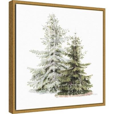 16" X 16" Vintage Wooded Holiday Trees In Snow By Katie Pertiet Framed Canvas Wall Art - Amanti Art 3 16" X 16" Vintage Wooded Holiday Trees In Snow By Katie Pertiet Framed Canvas Wall Art - Amanti Art