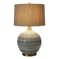 Textured Striped Ceramic Table Lamp With Linen Shade (Includes LED Light Bulb) Black/White/Gray - Storied Home -Safavieh Shop GUEST 1e0c4803 d4c4 42c7 aec9 943b7dc86104