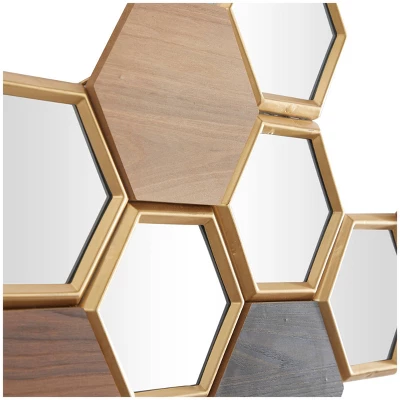 Wood Geometric Honeycomb Wall Decor With Mirrors Brown - CosmoLiving By Cosmopolitan 6 Wood Geometric Honeycomb Wall Decor With Mirrors Brown - CosmoLiving By Cosmopolitan - Image 4