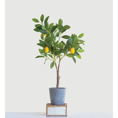 28" Artificial Faux Lemon Tree In Cement Pot - Storied Home 3 28" Artificial Faux Lemon Tree In Cement Pot - Storied Home