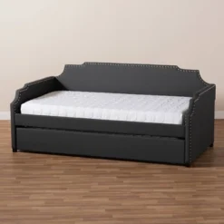 Twin Ally Fabric Upholstered Sofa Daybed With Roll Out Trundle Guest Bed Dark Gray - Baxton Studio -Safavieh Shop GUEST 22564ee2 9cf9 4172 971d c6bef7bab970
