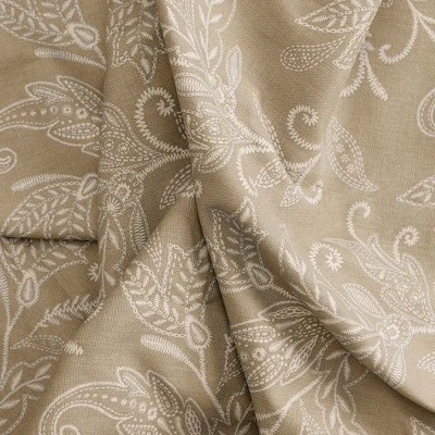 Ellis Curtain Lexington Leaf Pattern On Colored Ground Curtain Tiers Tan 6 Ellis Curtain Lexington Leaf Pattern On Colored Ground Curtain Tiers Tan - Image 4