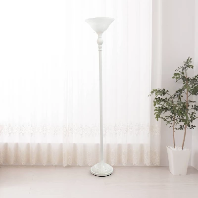 1 Light Torchiere Floor Lamp With Marbleized Glass Shade White - Elegant Designs 6 1 Light Torchiere Floor Lamp With Marbleized Glass Shade White - Elegant Designs - Image 4