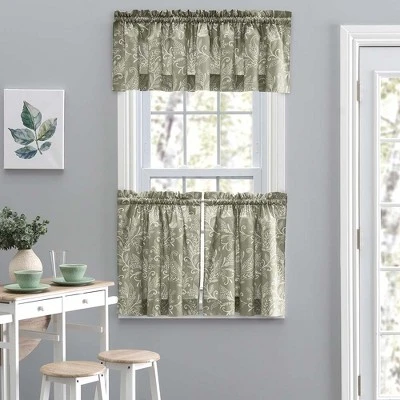 Ellis Curtain Lexington Leaf Pattern On Colored Ground Tailored Valance 58"x15" Sage 3 Ellis Curtain Lexington Leaf Pattern On Colored Ground Tailored Valance 58"x15" Sage