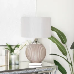 Glass Table Lamp With Drum Shade Gray - Olivia & May