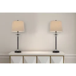 (Set Of 2) 28.5" Metal/Crystal Buffet Lamps Black - Cal Lighting