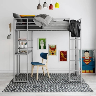 Twin Adele Loft Bed With Desk Silver - Room & Joy 4 Twin Adele Loft Bed With Desk Silver - Room & Joy - Image 2