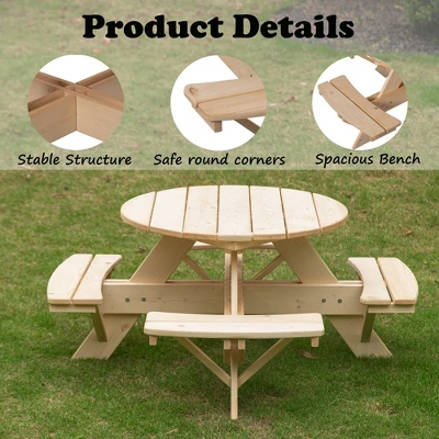 Gardenised Wooden Kids Round Picnic Table Bench, Outdoor Children's Backyard Table, Crafting, Dining, And Playtime Patio Table 6 Gardenised Wooden Kids Round Picnic Table Bench, Outdoor Children's Backyard Table, Crafting, Dining, And Playtime Patio Table - Image 4