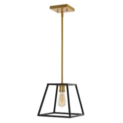 9.25" 1-Light Girard Farmhouse Industrial Iron LED Pendant Black/Brass Gold - JONATHAN Y -Safavieh Shop GUEST 2cf83c7f cde3 407f 941c ebd04a58f1dd