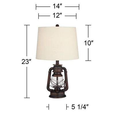 Franklin Iron Works Murphy Rustic Industrial Accent Table Lamp Miner Lantern 23" High Red Bronze Oatmeal Fabric Shade For Bedroom Living Room Office 7 Franklin Iron Works Murphy Rustic Industrial Accent Table Lamp Miner Lantern 23" High Red Bronze Oatmeal Fabric Shade For Bedroom Living Room Office - Image 5