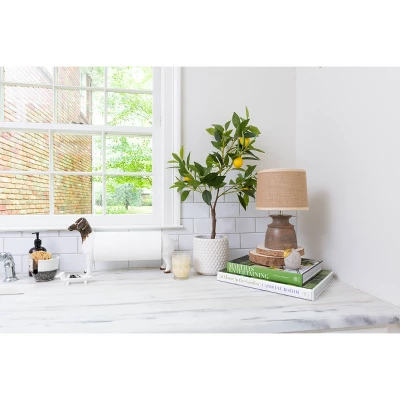 28" Artificial Faux Lemon Tree In Cement Pot - Storied Home 4 28" Artificial Faux Lemon Tree In Cement Pot - Storied Home - Image 2