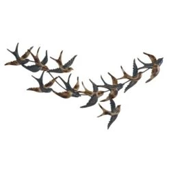 27" X 52" Metal Bird Flying Flock Of Wall Decor Blue - Olivia & May