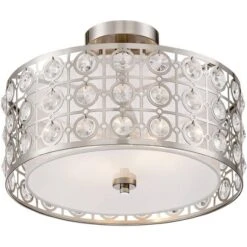 Possini Euro Design Saira Modern Ceiling Light Semi Flush Mount Fixture 16" Wide Brushed Nickel Crystal Organza Drum Shade For Bedroom Kitchen Hallway 9 Possini Euro Design Saira Modern Ceiling Light Semi Flush Mount Fixture 16" Wide Brushed Nickel Crystal Organza Drum Shade For Bedroom Kitchen Hallway -Safavieh Shop GUEST 2fca2bd0 5fb8 491e 8a14 73d05a4290d8