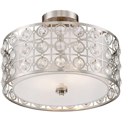 Possini Euro Design Saira Modern Ceiling Light Semi Flush Mount Fixture 16" Wide Brushed Nickel Crystal Organza Drum Shade For Bedroom Kitchen Hallway 5 Possini Euro Design Saira Modern Ceiling Light Semi Flush Mount Fixture 16" Wide Brushed Nickel Crystal Organza Drum Shade For Bedroom Kitchen Hallway - Image 3