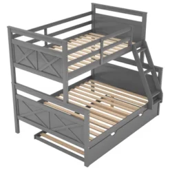 Twin Over Full Bunk Bed With Twin Size Trundle Bed, Ladder And Guardrail-ModernLuxe -Safavieh Shop GUEST 33b2b080 86b2 4e88 9597 27b215c79575