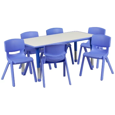 Emma And Oliver 23.625"W X 47.25"L Rectangular Plastic Height Adjustable Activity Table Set With 6 Chairs 14 Emma And Oliver 23.625"W X 47.25"L Rectangular Plastic Height Adjustable Activity Table Set With 6 Chairs - Image 12