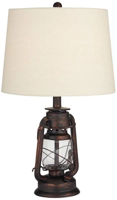 Franklin Iron Works Murphy Rustic Industrial Accent Table Lamp Miner Lantern 23" High Red Bronze Oatmeal Fabric Shade For Bedroom Living Room Office 9 Franklin Iron Works Murphy Rustic Industrial Accent Table Lamp Miner Lantern 23" High Red Bronze Oatmeal Fabric Shade For Bedroom Living Room Office - Image 7