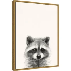 18" X 24" Animal Mug II Raccoon By Victoria Borges Framed Canvas Wall Art Gold - Amanti Art