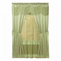Kate Aurora Satin Chic Complete Attached Window Curtain, Tiebacks & Valance Set