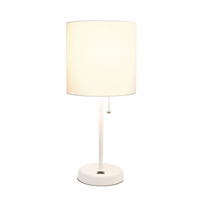 19.5" Bedside USB Port Feature Metal Table Desk Lamp White With Fabric Shade - Creekwood Home 3 19.5" Bedside USB Port Feature Metal Table Desk Lamp White With Fabric Shade - Creekwood Home