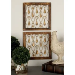 Mango Wood Bell Framed Wall Decor Set Of 2 Brown - Olivia & May