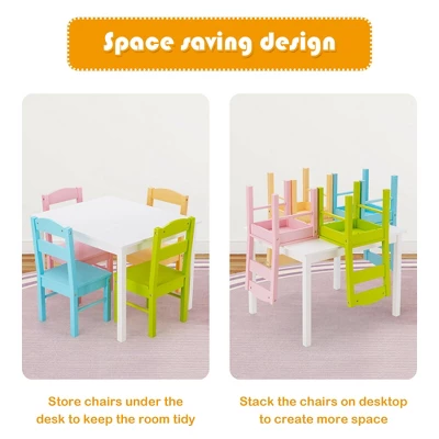 Costway 5 Pieces Kids Wood Table & Chair Set For 2-6 Years Colorful 9 Costway 5 Pieces Kids Wood Table & Chair Set For 2-6 Years Colorful - Image 7