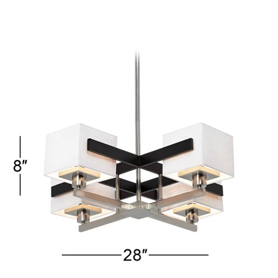 Possini Euro Design Brushed Nickel Pendant Chandelier 28" Wide Modern Dark Mocha Wood Finish Off White Fabric 4-Light Fixture Dining Room 7 Possini Euro Design Brushed Nickel Pendant Chandelier 28" Wide Modern Dark Mocha Wood Finish Off White Fabric 4-Light Fixture Dining Room - Image 5