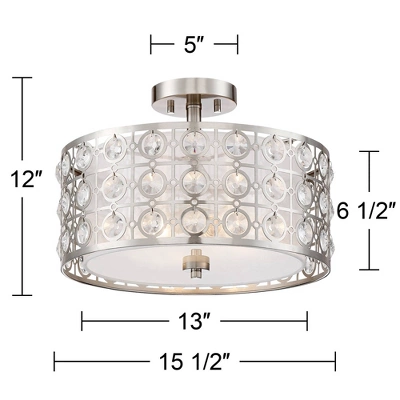 Possini Euro Design Saira Modern Ceiling Light Semi Flush Mount Fixture 16" Wide Brushed Nickel Crystal Organza Drum Shade For Bedroom Kitchen Hallway 6 Possini Euro Design Saira Modern Ceiling Light Semi Flush Mount Fixture 16" Wide Brushed Nickel Crystal Organza Drum Shade For Bedroom Kitchen Hallway - Image 4