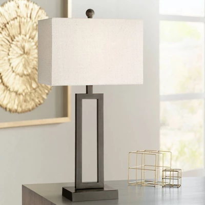 360 Lighting Aston 26" High Open Rectangle Modern Table Lamp Black Finish Metal Single Off-White Shade Living Room Bedroom Bedside Nightstand House 3 360 Lighting Aston 26" High Open Rectangle Modern Table Lamp Black Finish Metal Single Off-White Shade Living Room Bedroom Bedside Nightstand House