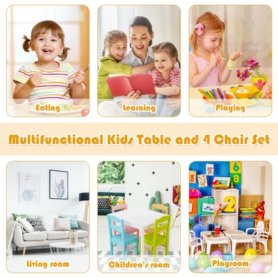 Costway 5 Pieces Kids Wood Table & Chair Set For 2-6 Years Colorful 7 Costway 5 Pieces Kids Wood Table & Chair Set For 2-6 Years Colorful - Image 5