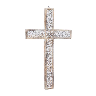 Mango Wood Biblical Carved Cross Wall Decor Brown - Olivia & May 5 Mango Wood Biblical Carved Cross Wall Decor Brown - Olivia & May - Image 3