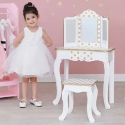 Fashion Polka Dot Gisele Play Vanity Set With Led Mirror White/Gold - Teamson Kids -Safavieh Shop GUEST 47d4c37d 94d8 4596 b31a 9cc32422096d