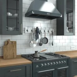 Flash Furniture Daly Wall Mounted 34 Inch Solid White Pine Wood Storage Rack With 7 Hooks For Entryway, Kitchen, Bathroom