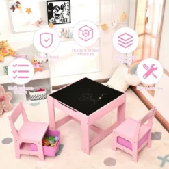 Costway 3 In 1 Kids Wood Table Chairs Set W/ Storage Box Blackboard Drawing Pink -Safavieh Shop GUEST 4b9961a2 3558 47a3 b3d0 a78b011747fd