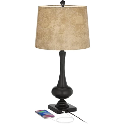 Franklin Iron Works Ross Rustic Farmhouse Table Lamps 27" Tall Set Of 2 Bronze With USB Charging Port Faux Leather Drum Shade For Living Room Desk 4 Franklin Iron Works Ross Rustic Farmhouse Table Lamps 27" Tall Set Of 2 Bronze With USB Charging Port Faux Leather Drum Shade For Living Room Desk - Image 2