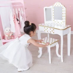 Fashion Polka Dot Gisele Play Vanity Set With Led Mirror White/Gold - Teamson Kids -Safavieh Shop GUEST 4f1fb93f dbcd 40c7 a12e 6bba57ec1c81