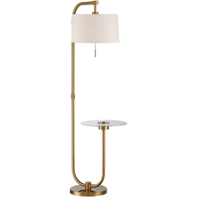 Possini Euro Design Volta Modern Floor Lamp With Tray Table 66" Tall Brass USB Charging Port White Drum Shade For Living Room Bedroom Office House 9 Possini Euro Design Volta Modern Floor Lamp With Tray Table 66" Tall Brass USB Charging Port White Drum Shade For Living Room Bedroom Office House - Image 7