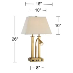 Possini Euro Design Deacon Modern Desk Table Lamp 26" High Brass With USB And AC Power Outlet In Base LED Reading Light Oatmeal Shade For Office Desk -Safavieh Shop GUEST 50b134c2 3960 4fd6 b026 ab23dd3b648f