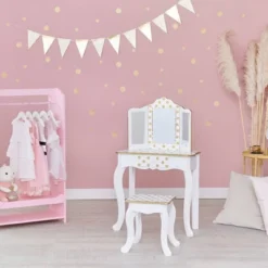 Fashion Polka Dot Gisele Play Vanity Set With Led Mirror White/Gold - Teamson Kids -Safavieh Shop GUEST 5126d27d 9eae 4c46 b917 63a03d288f13