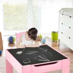 Costway 3 In 1 Kids Wood Table Chairs Set W/ Storage Box Blackboard Drawing Pink -Safavieh Shop GUEST 513f8e91 bc1a 4f67 a10b d8abe844179b
