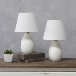 9.45" 2pk Petite Ceramic Oblong Bedside Table Desk Lamps With Matching Tapered Drum Shade Off-White - Creekwood Home -Safavieh Shop GUEST 527d3758 c006 410c ab12 7037ec3667f0